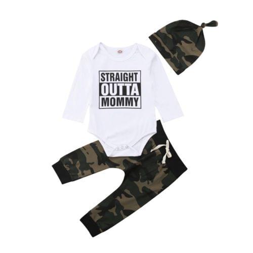 Infant Newborn Outfit Baby Boy Tops Rompers Leggings Beanie Clothes Pants Set Size 0-24M