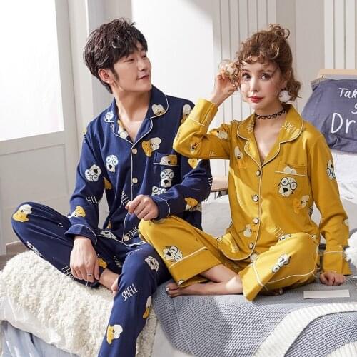 Autumn Pajamas For Unisex Women Men Spring 100% Cotton Cat Long-Sleeve Pajama Sets Pure Couples Pijama Set Sleepwear Homewear