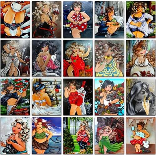 Full round Diamond embroidery Cartoon Comic 5D DIY Diamond painting Cross stitch fat lady set full square 3D Diamond mosaic girl