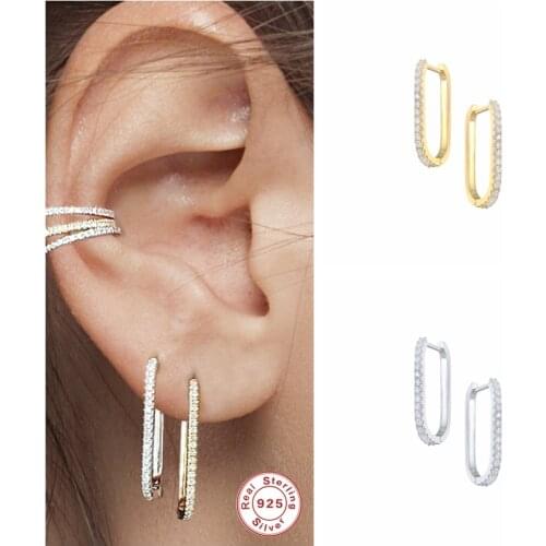 CANNER 100% 925 Sterling Silver Big Circle Hoop Earring Ear Bone Buckle Piercing Earrings for Women Mujer U Shape Pendientes