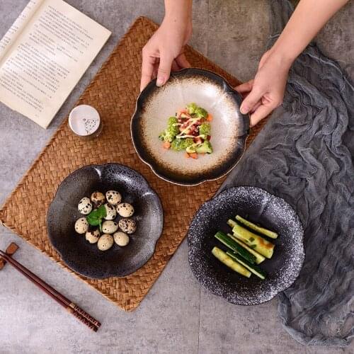 Japanese style retro restaurant hotel ceramic tableware cold dish plate fruit plate snack plate deep chassis snack plate