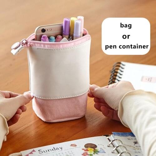 Pencil Telescopic Holder Stationery Case Pu Stand-up Transformer Bag Multifunctional Pop-up Stationery Makeup Bag