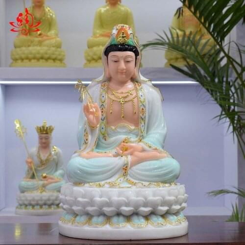 Good- high-grade Home Hall efficacious Talisman Mascot Guanyin PUSA Buddha Avalokitesvara white jade Sculpture statue 32CM