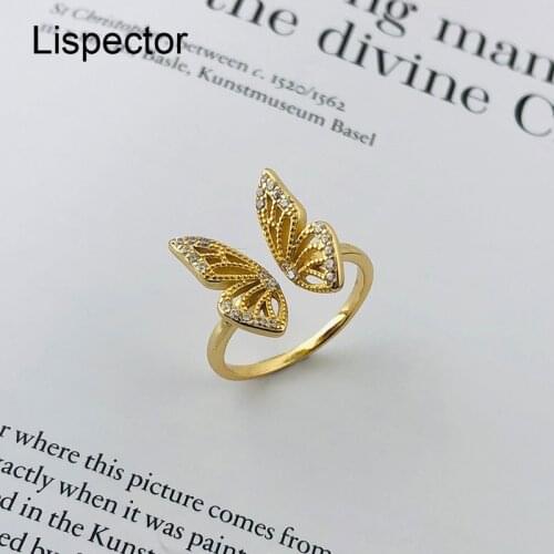 Lispector 925 Sterling Silver Shiny Zircon Hollow Butterfly Rings for Women Cute Open Ring Matching Party Female Jewelry Gifts