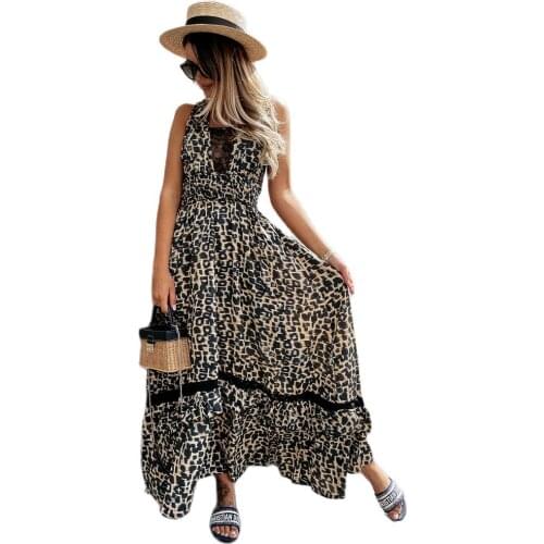 New Design Good Quality Factory Price Fashion Hot Selling Womens Bohemian Print Sleeveless V-Neck Dress