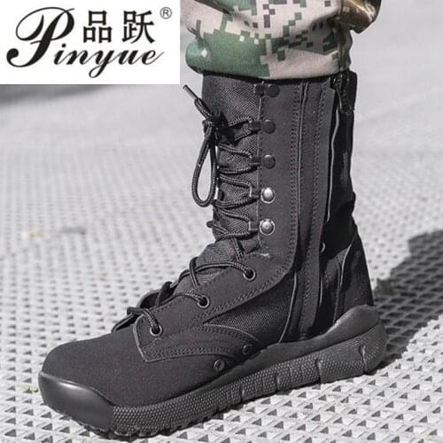 Winter black Mens Army boots tactical Cow suede comfortable outdoor boots with side zipper size 37-46