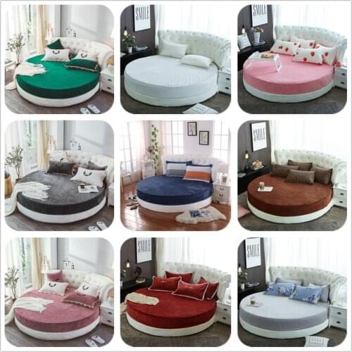 Winter Flannel Round Fitted Sheet Crystal Velvet Round Bed sheet Coral Fleece Padded Quilted Bed Skirt Sheet Mattress Topper