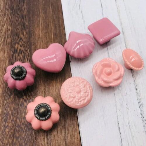 1pc Ceramic Vintage Rose Flower Floral Knobs Door Handle Pull Pink color for Cabinet Drawer Door Cupboard Wardrobe Locker Closet