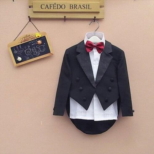 2020 Formal children suits for boys baby kids baptism set black/white child clothes for wedding 5pcs cotton party clothing
