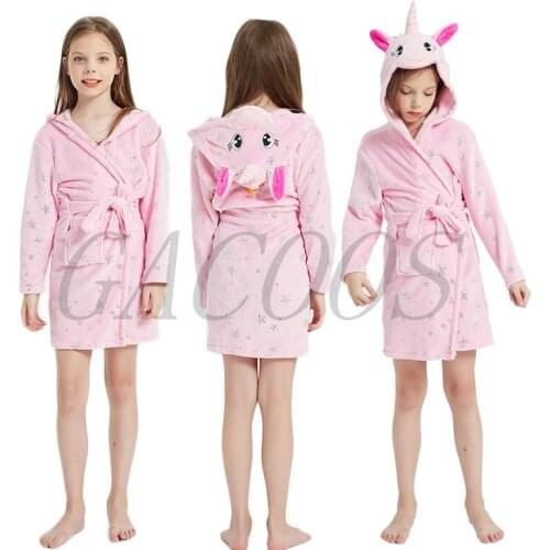 2020 Winter Childrens Bathrobe Kigurumi Animal Dog Fox Robes Flannel Sleepwear For Big Boys Girls Pyjamas Nightgown Sleep Robes