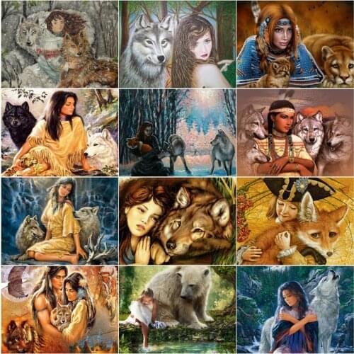 Diamond Painting Portrait The Women Living with Wolves In The Western Minority Frontier Countries Bedroom Corridor Decor Picture