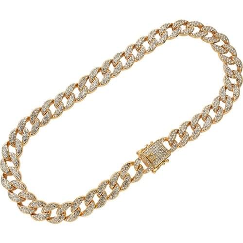 15mm Hip Hop Miami Cuban Chain Necklace Gold Silver Color Full Rhinestone Iced Out Necklace for Women Men Rapper Jewelry