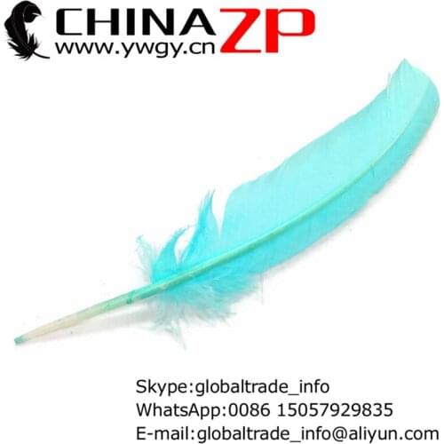 CHINAZP Factory 500pcs/lot 30~35cm(12~14inch) Length Best Quality Dyed Light Blue Turkey Rounds Quill Feathers for Decorations