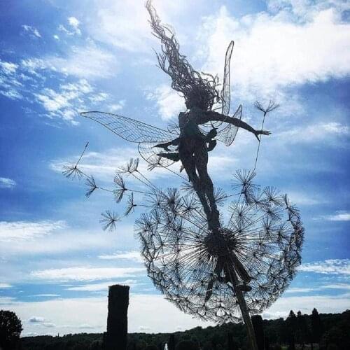 1PCS Garden Deco Fairies And Dandelions Dance Together Metal Lawn Landscape Sculpture Garden Decorations