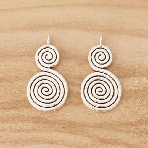20 Pieces Tibetan Silver Double Spiral Swirl Charms Pendants Beads 2 Sided for DIY Necklace Jewellery Making Findings 28x15mm