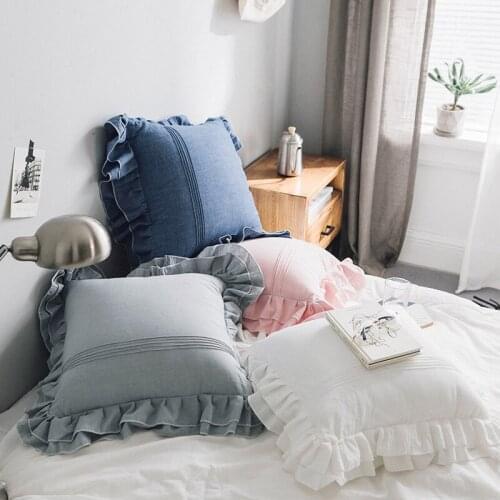 Cotton Double Layer Ruffles Cushion Cover Sofa Decorative Pillow Cover Bedroom Pillowcase 45x45cm