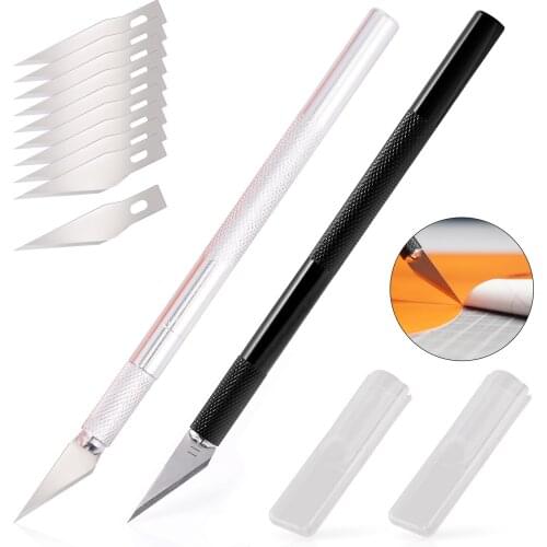 EHDIS 2 PCS Wood Craft Engraving Knife Scalpel Metal Blade Handle Rubber Paper Carving Pen Knife Foil Film DIY Hand Cutting Tool