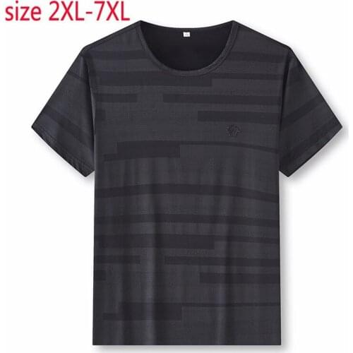 New Arrival Fashion Summer Men Round Neck Stripe Printed Quick Drying Short Sleeve Knitted T Shirt Plus Size XL-4XL 5XL 6XL 7XL