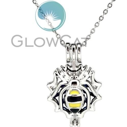 Gothic Spider Web Beads Cage Locket Pendant Perfume Diffuser Pearl Cage Enamel Necklace KK1045