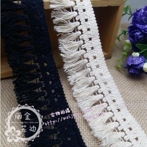 50metres Cotton Beige Color Fringe Venice Lace Sewing Trims DIY Craft Lace Curtain Garment Accessories Black Tassel Lace Ribbon