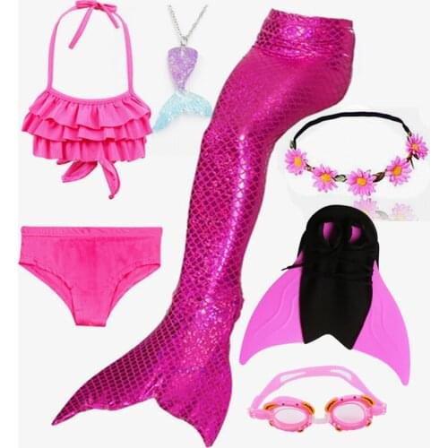 Girls Mermaid Tails For Swimming Bating Suit Mermaid Costume Swimsuit can add Monofin Fin with Garland 3-12Y
