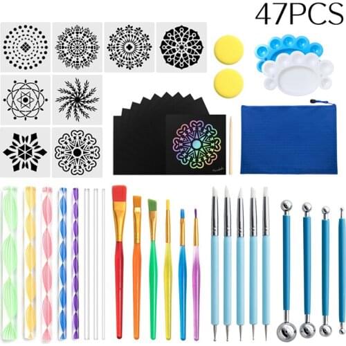 Mandala Dotting Tools 47Pcs/set Painting Template Stick Colorful Scratch Painting Dot Brush Silicone Polymer Clay Molds Tools