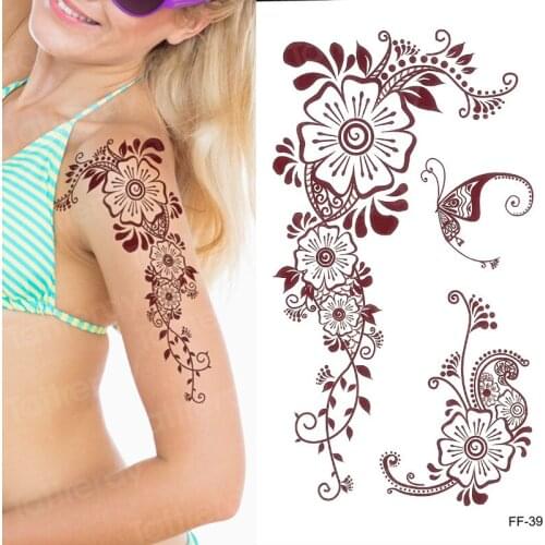 Women Girl Big Arm Fake Tattoo Temporary brown Mandala Flower Henna India Tatoo Stickers Tattoos body art Dreamcatcher Sternum
