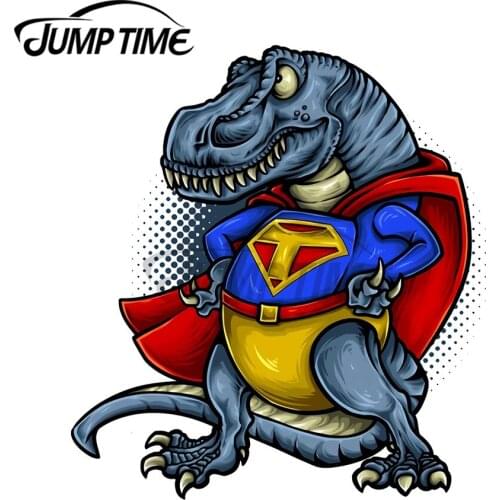 JumpTime 13 x7cm Super T-Rex Hero Graphic Fine Decal Graffiti Car Stickers Sunscreen Occlusion Scratch Waterproof For JDM SUV RV