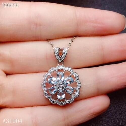 KJJEAXCMY boutique jewelry 925 sterling silver inlaid natural aquamarine womens luxury necklace pendant support test