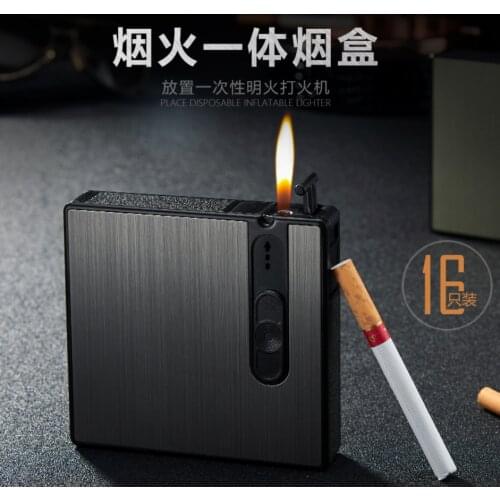 Creative Cigarette Case 16pcs Cigarette Capacity Can Mount Lighter Portable personal Metal Cigarette Box man woman gift gadgets