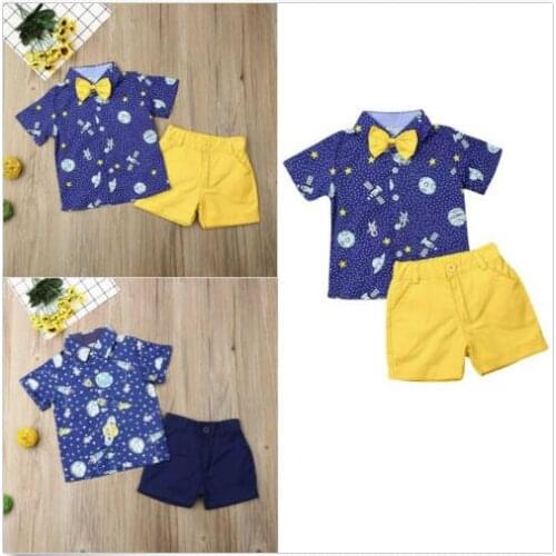 Summer Baby Boy Kids Formal Gentleman Suit Cartoon Short Sleeve Shirt Shorts 2pcs Boys Clothes Sets