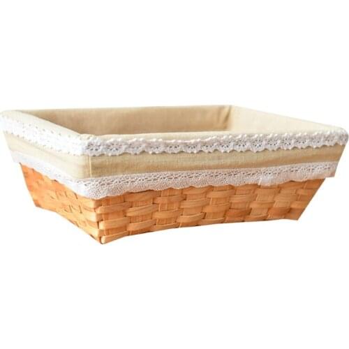 M17D Elegant Hand-woven Rattan Desktop Storage Basket Creative Organizer Plate Food Serving Tray Arrangement Platter Retro Props