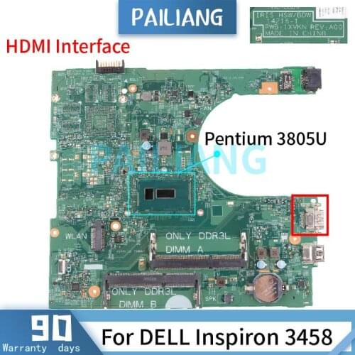 PAILIANG Laptop motherboard For DELL Inspiron 3458 Pentium 3805U Mainboard 14216-1 03499V SR210 DDR3 tesed