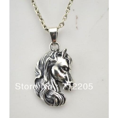 Fashion antique silver horses head pendant Necklaces Jewelry (H101853)