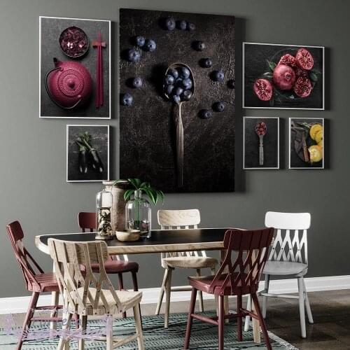 Pomegranate Cranberry Blueberry Eggplant Pumpkin Modular Canvas Painting Dining Room Kitchen Nordic Food Poster Wall Art Decor