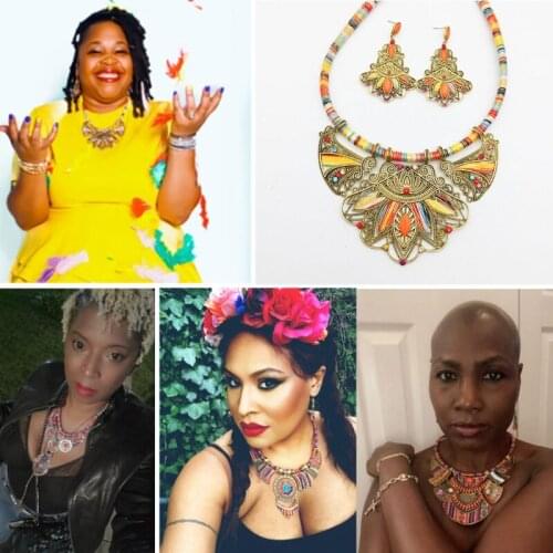 Bohemian Necklace Earring Set Chunky Enamel Multicolor Pendant Vintage Rhinestone Ethnic Choker Necklace Eardrop Dangler Kit fo