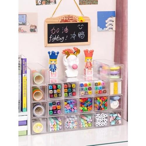 Kawaii Transparent 4 Grids Desktop Storage Box Make Up Jewelry Container Desk Organizer Pen Holder School Office Stationery
