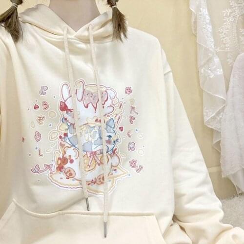 Pure cotton hooded female Japanese soft girl cute cartoon printing autumn and winter new coat female ins student wild loose
