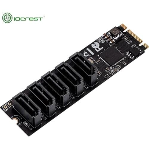 IOCREST M.2 (PCIe 3.0) to 5 Ports SATA III 6G SSD Adapter with SATAIII Cable support UEFI