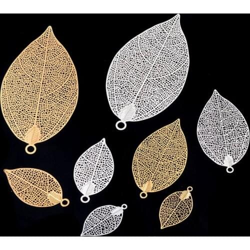 50pcs 4size Gold/silver Color Copper Material Hollow Leaf Charms Pendants for Fashion Jewelry Making DIY Handmade Craft