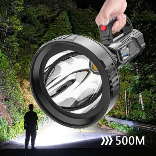 Handheld Searchlight LED Outdoor Lighting Camping Portable Lamp Strong Lights Long-shot Rechargeable Built-in Battery Flashlight