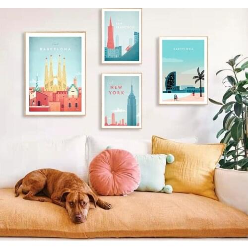 Travel Poster HD Prints Wall Picture Barcelona New York Poster Nordic Canvas Print Painting Art Aisle Living Room Unique Decor