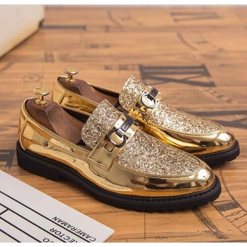 Luxury Shoes Coiffeur Party Shoes Men Formal Slip Dress Glitter Designer Shoes Men Classic Gold Italian Dress Chaussure Homme