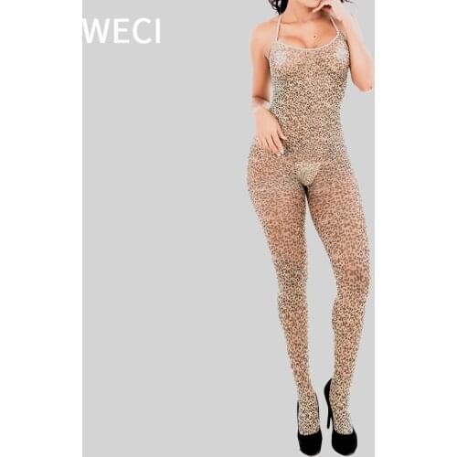 WECI Sexy Leopard Print Tights Pantyhose Full Body Stockings For Women Open Crotch Lingerie Sensual Underwear Lady Porn Sexophop