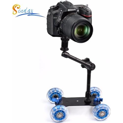 Slider Track Dolly Car +11'' Magic Aarm Tabletop Mobile Rolling Video Rail Skater for DSLR Camera Camcorder Speedlite Gopro Blue