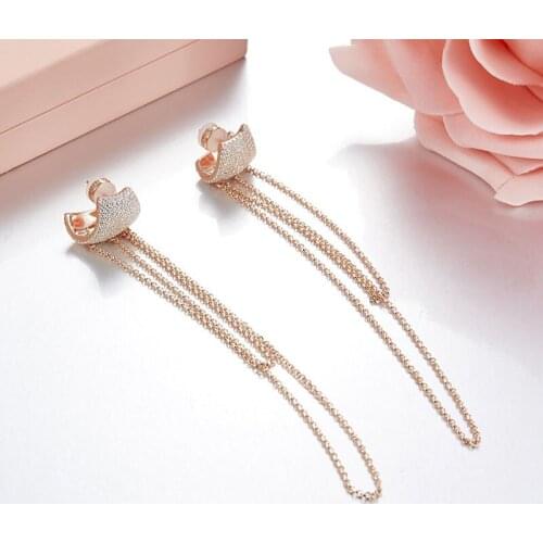 SOELLE Luxury 925 Sterling Silver Long Tassels Earrings Micro Inlaid AAA Cubic Zirconia Chain Earrings for Women Nightclub Party