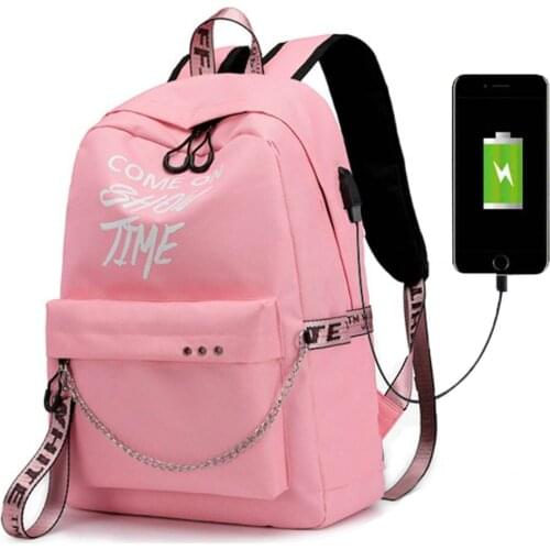 Luminous USB Charge Women Backpack Fashion Letters Print School Bag Teenager Girls Backpack Mochila Sac A Dos