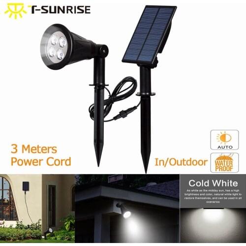 T-SUNRISE Separated Solar LED 6000K Cold White Spotlight Waterproof Outdoor Garden Wall Lights Installed for Outdoor/Indoor
