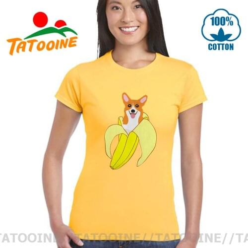 Tatooine Parody Banana Gorgi T shirt woman Funny Corgi Dog Banana T-shirt women femme Animal Dog Owner Tee shirt mujer camisetas