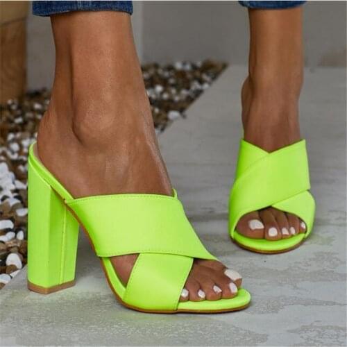 Womens shoes summer heel high heel cloth Square heel 11cm round head wild sandals slippers waterproof